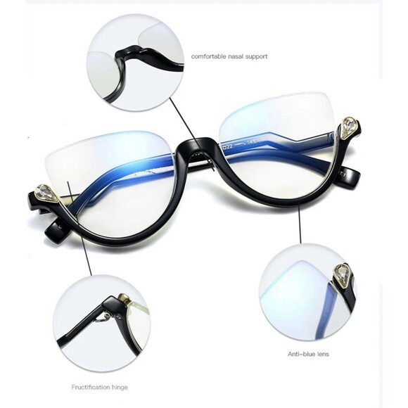 New Retro Anti Blue Light Cat Eye Glasses For Women With Diamond Fashion General - Picture 9 of 12